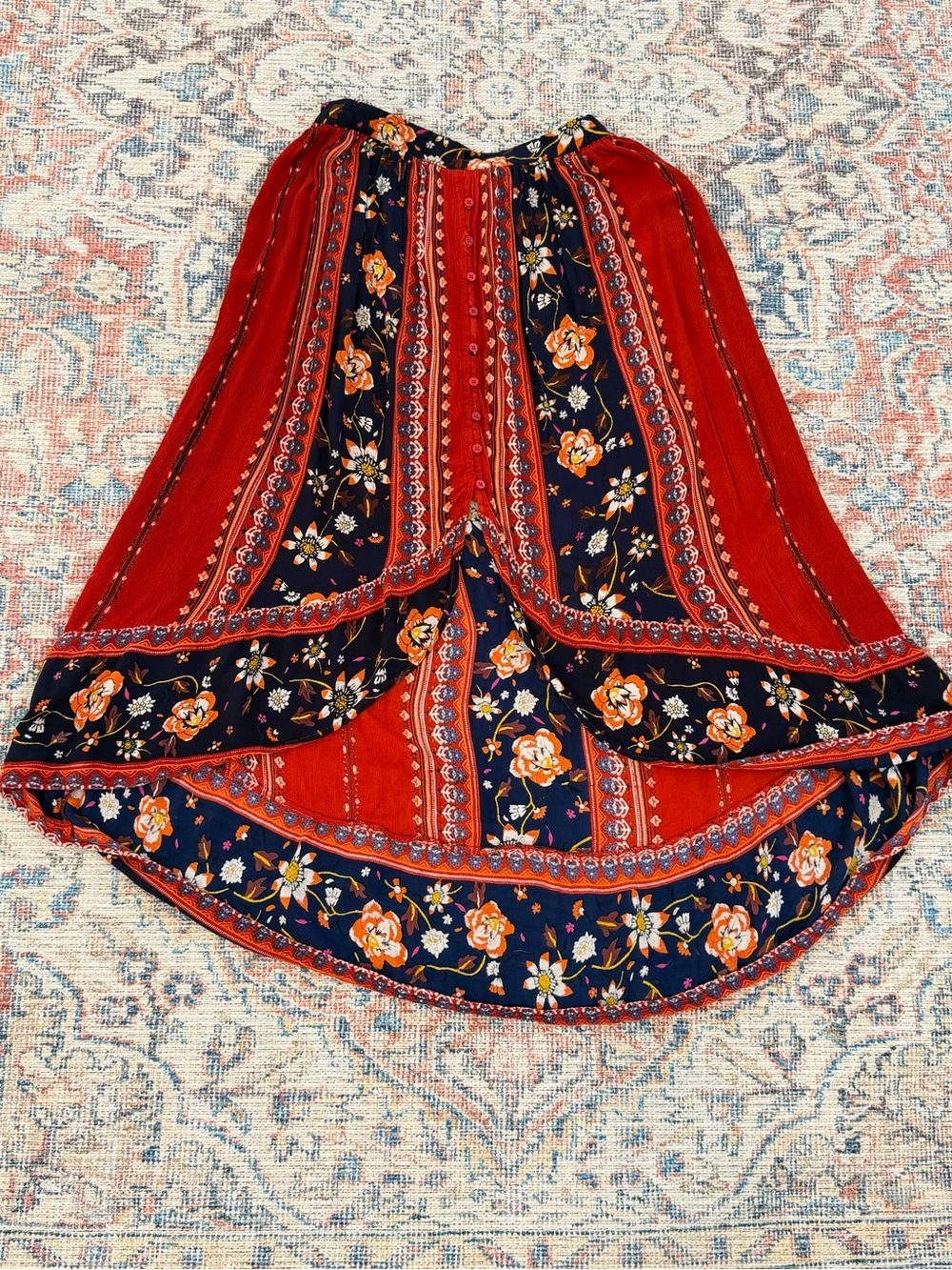 Band of Gypsies Navy & Red Floral High-Low Maxi Skirt - Picture 5 of 10